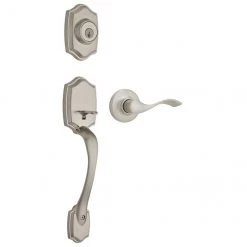 Weiser Brentwood Satin Nickel SmartKey Entry Handleset with Belmont Lever