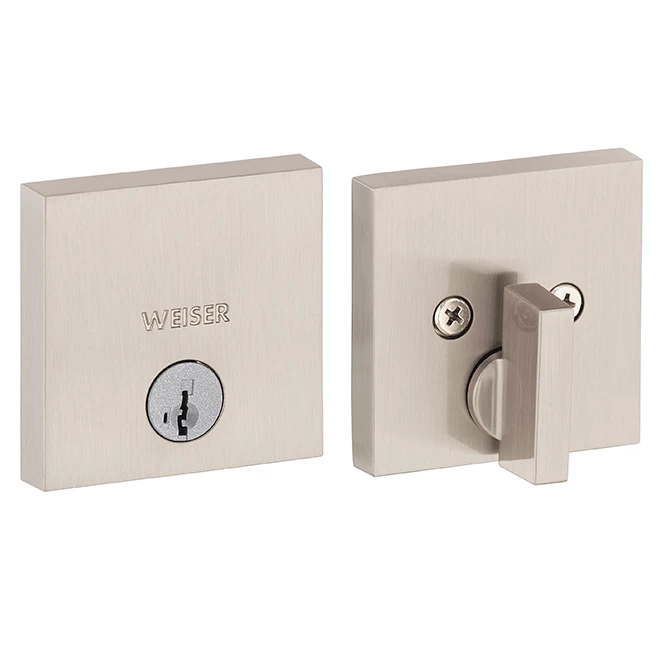 Weiser Single-Cylinder Deadbolt - Downtown - Square - Satin Nickel 3 Weiser Single-Cylinder Deadbolt - Downtown - Square - Satin Nickel