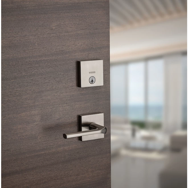 Weiser Single-Cylinder Deadbolt - Downtown - Square - Satin Nickel 5 Weiser Single-Cylinder Deadbolt - Downtown - Square - Satin Nickel - Image 3