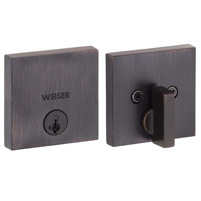 Weiser Single Cylinder Deadbolt - Downtown - Square - Venetian Bronze 3 Weiser Single Cylinder Deadbolt - Downtown - Square - Venetian Bronze