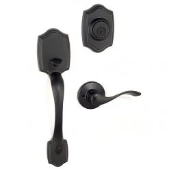 Weiser Brentwood Elements Entry Door Handle Set - Iron Black - Belmont Lever - Single Cylinder