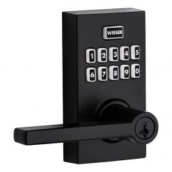Weiser SmartCode Electronic Keyed Entry Lever - Matte Black Finish - SmartKey Security - Universal Handing