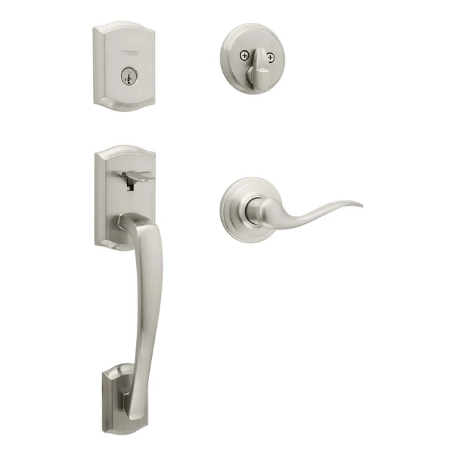 Weiser Prescott Entrance Handle Set - 4-Pieces - Satin Nickel 3 Weiser Prescott Entrance Handle Set - 4-Pieces - Satin Nickel